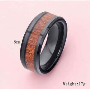 8mm Black Ion-Plated Tungsten Carbide and Wood Inlay Wedding Band